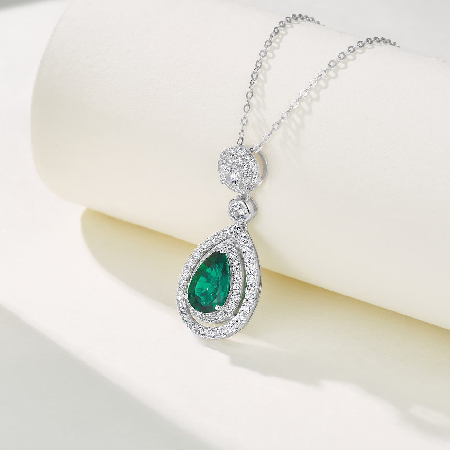 7*11 mm 1.73 Ct Pear Shaped Lab Emerald Necklace | Rhodium-Plated S925 Silver, Custom Available