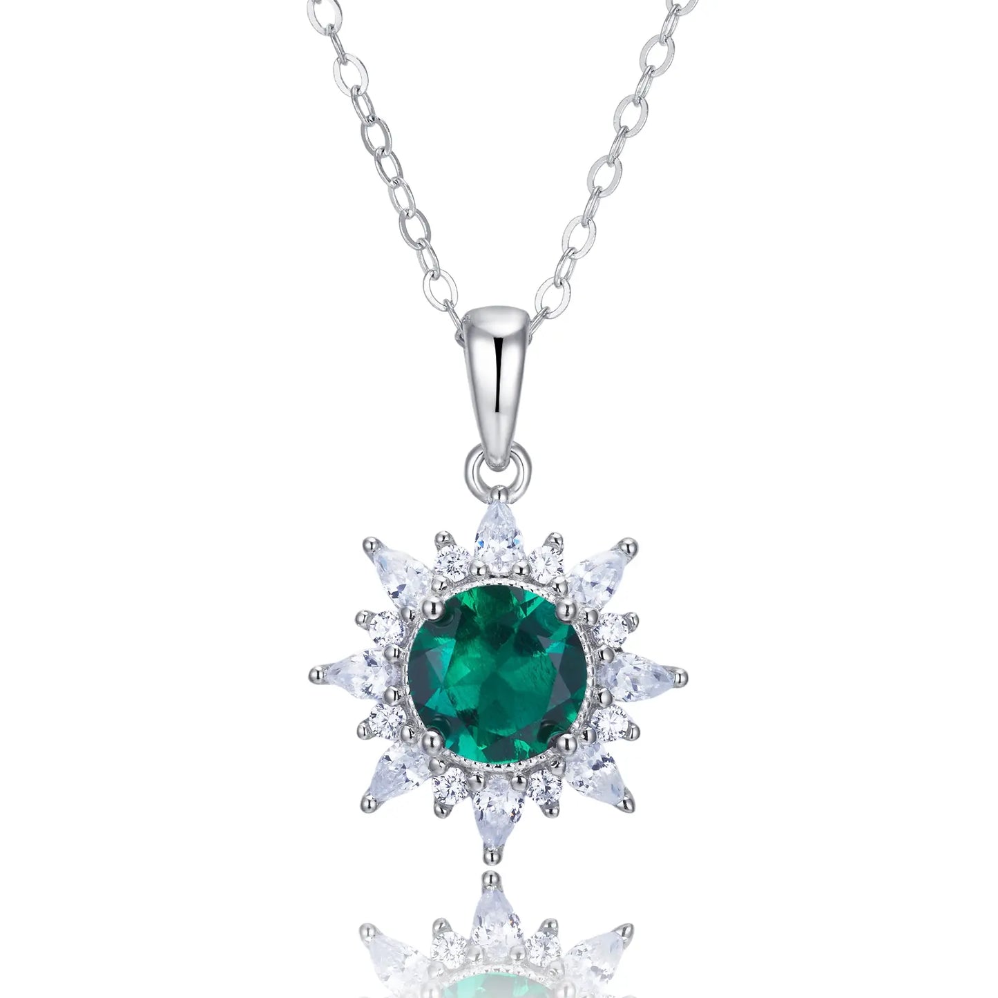 7*7mm 1.02 Ct Round Lab Emerald Necklace | Rhodium-Plated S925 Silver, Custom Available