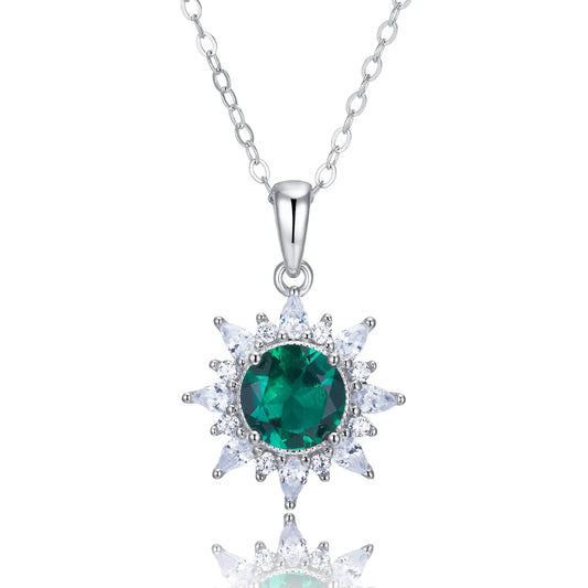 7*7mm 1.02 Ct Round Lab Emerald Necklace | Rhodium-Plated S925 Silver, Custom Available