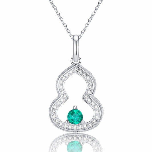 Round Lab Emerald Necklace | Rhodium-Plated S925 Silver, Custom Available
