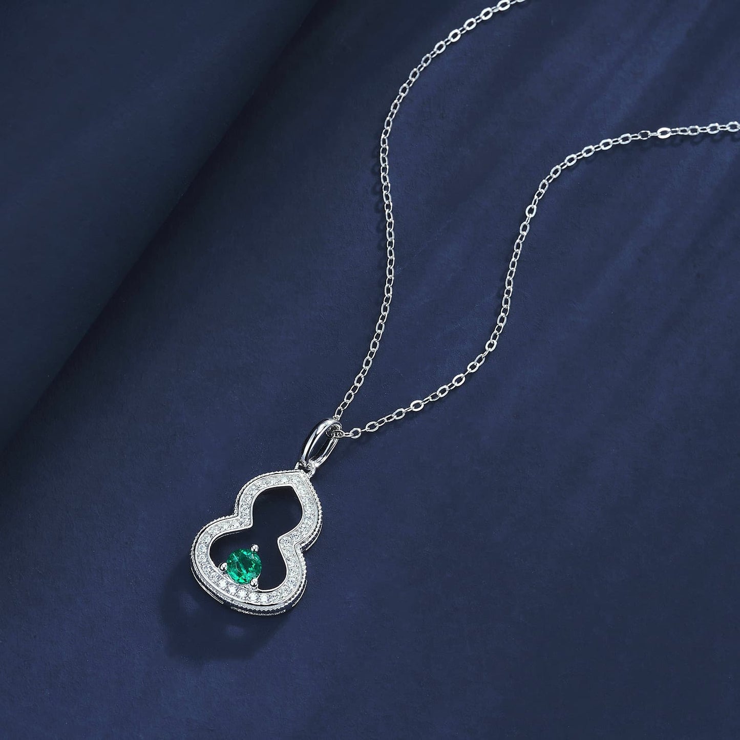 Round Lab Emerald Necklace | Rhodium-Plated S925 Silver, Custom Available