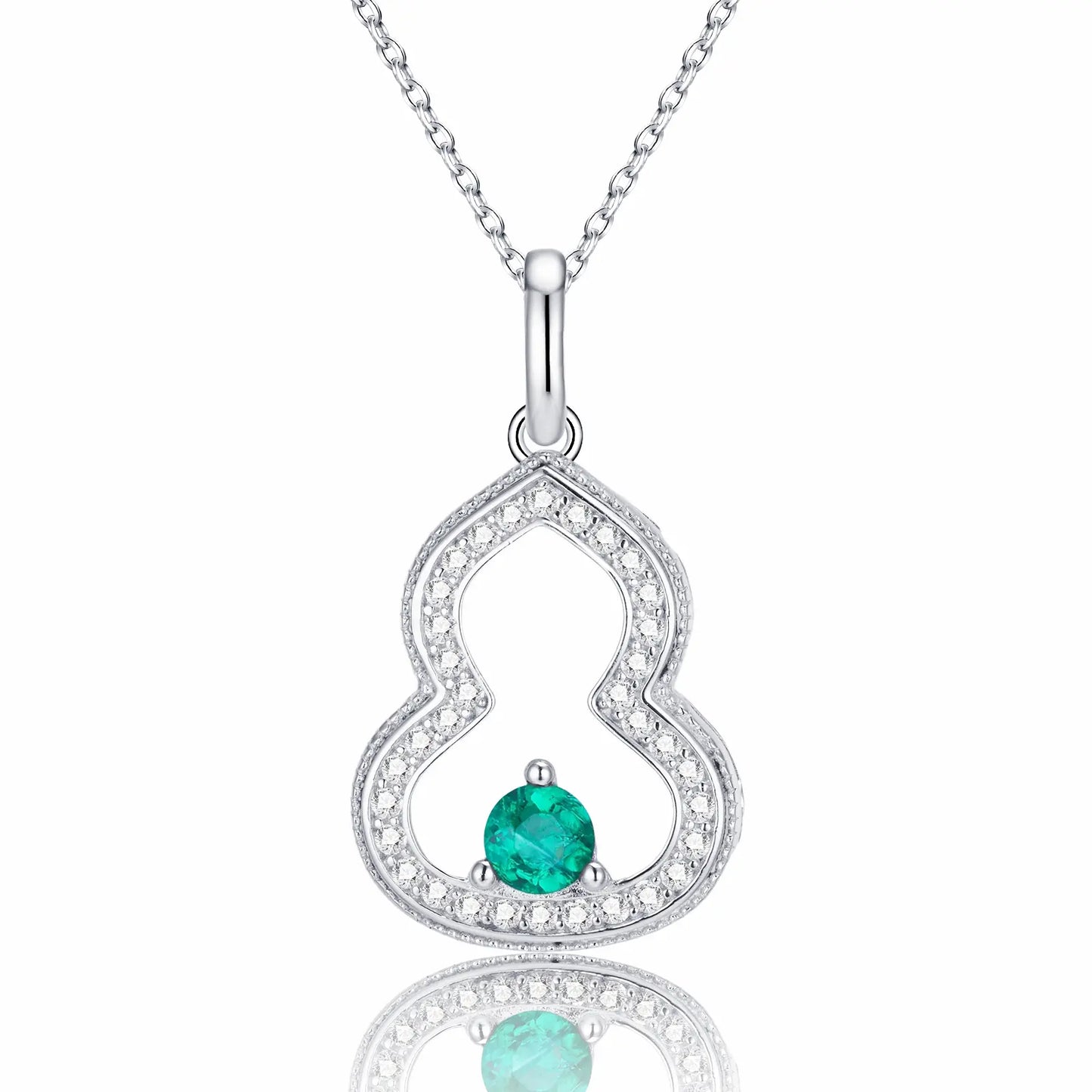 Round Lab Emerald Necklace | Rhodium-Plated S925 Silver, Custom Available