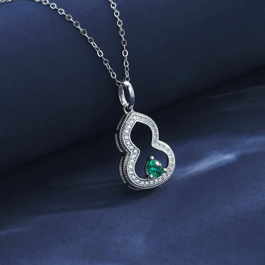 Round Lab Emerald Necklace | Rhodium-Plated S925 Silver, Custom Available