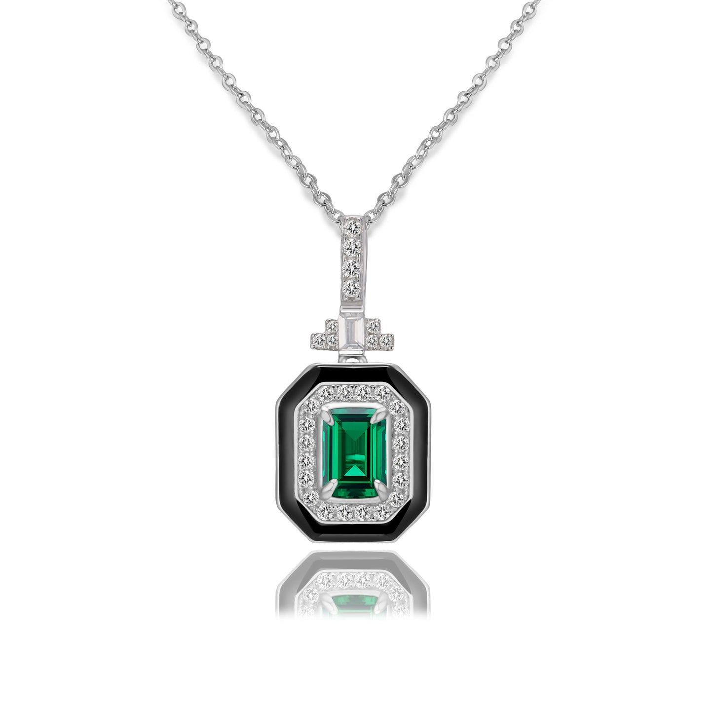 5*7mm 0.8 Ct Rectangular Lab Emerald Necklace | Rhodium-Plated S925 Silver, Custom Available