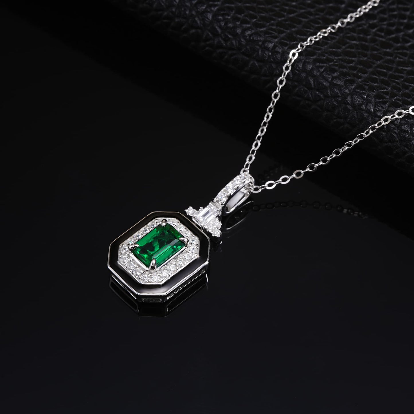 5*7mm 0.8 Ct Rectangular Lab Emerald Necklace | Rhodium-Plated S925 Silver, Custom Available