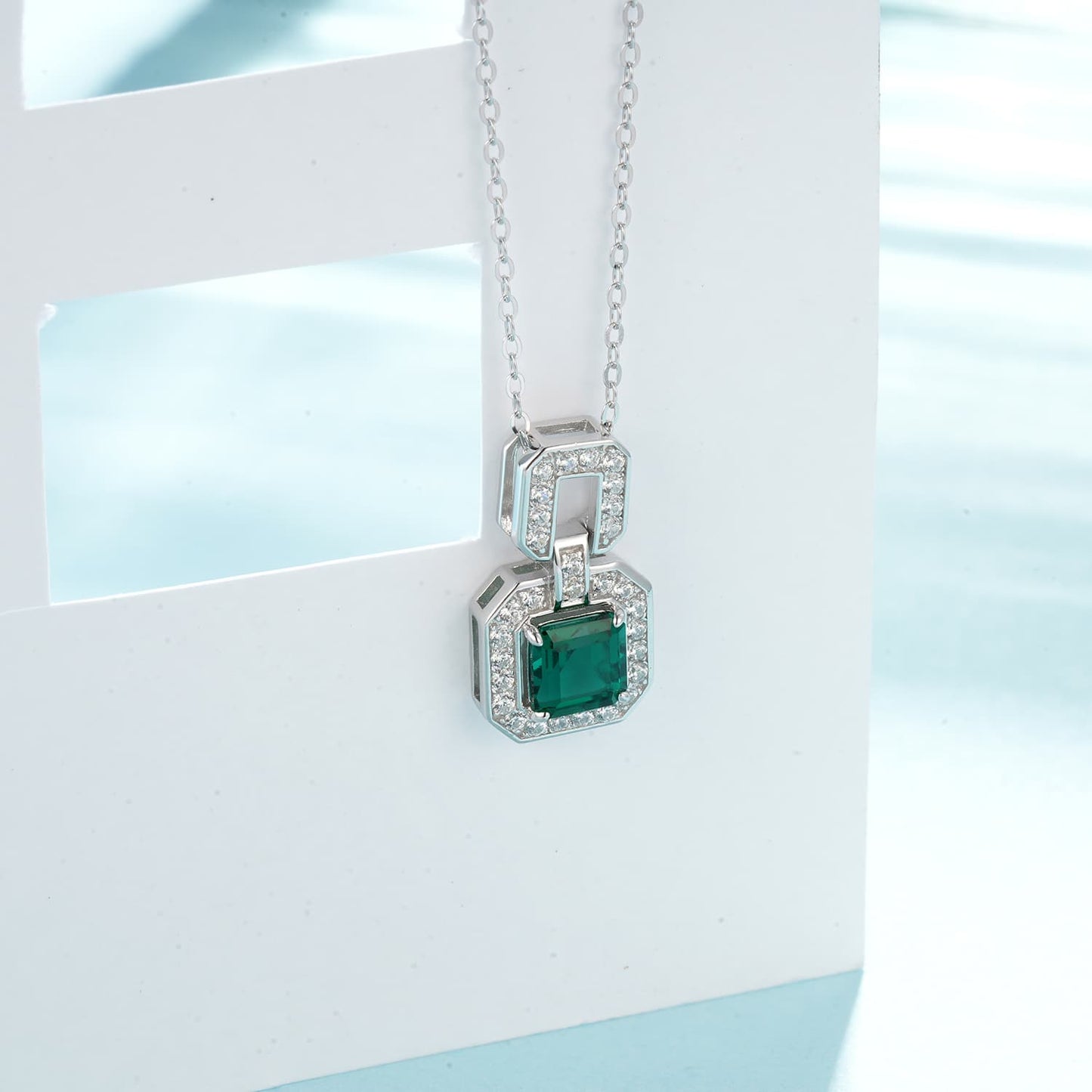 6*6mm 1.1 Ct Square Lab Emerald Necklace | Rhodium-Plated S925 Silver, Custom Available