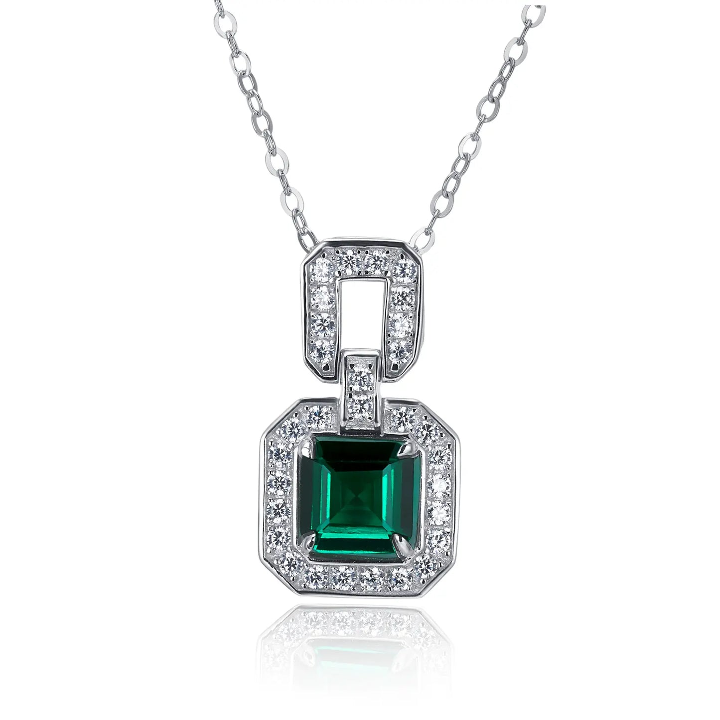 6*6mm 1.1 Ct Square Lab Emerald Necklace | Rhodium-Plated S925 Silver, Custom Available