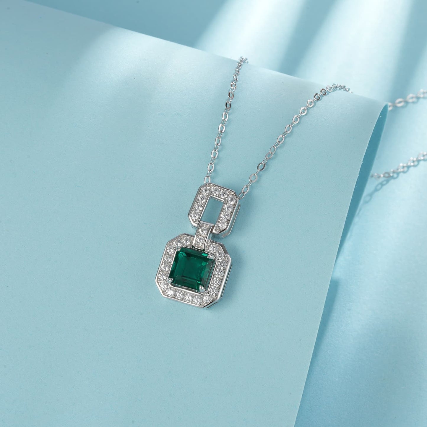 6*6mm 1.1 Ct Square Lab Emerald Necklace | Rhodium-Plated S925 Silver, Custom Available