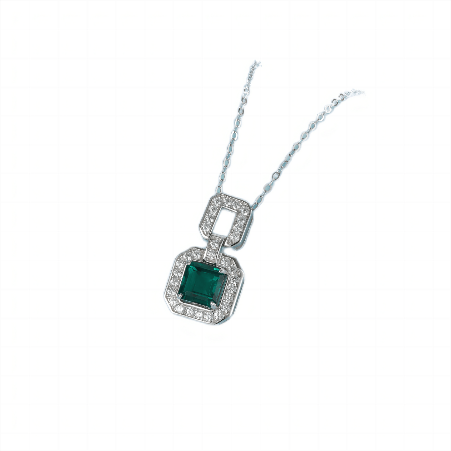 6*6mm 1.1 Ct Square Lab Emerald Necklace | Rhodium-Plated S925 Silver, Custom Available