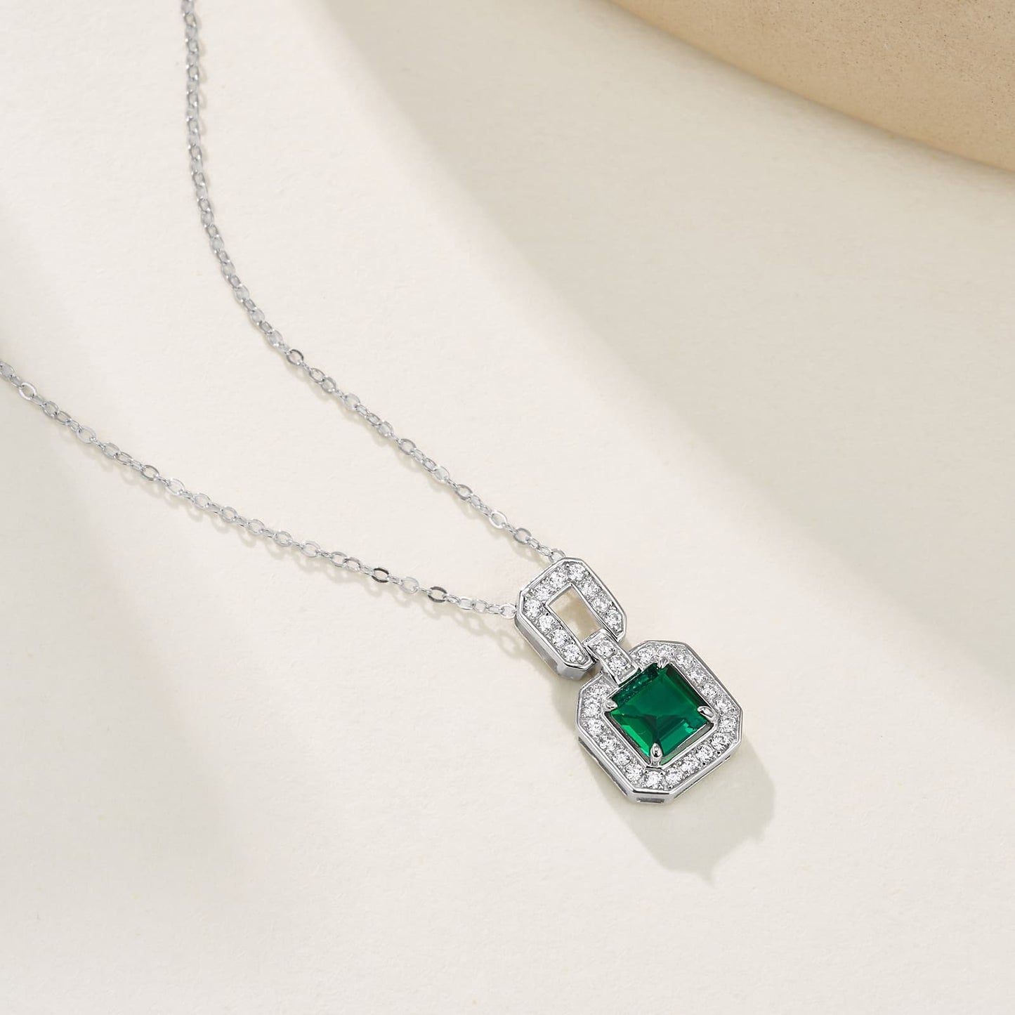 6*6mm 1.1 Ct Square Lab Emerald Necklace | Rhodium-Plated S925 Silver, Custom Available