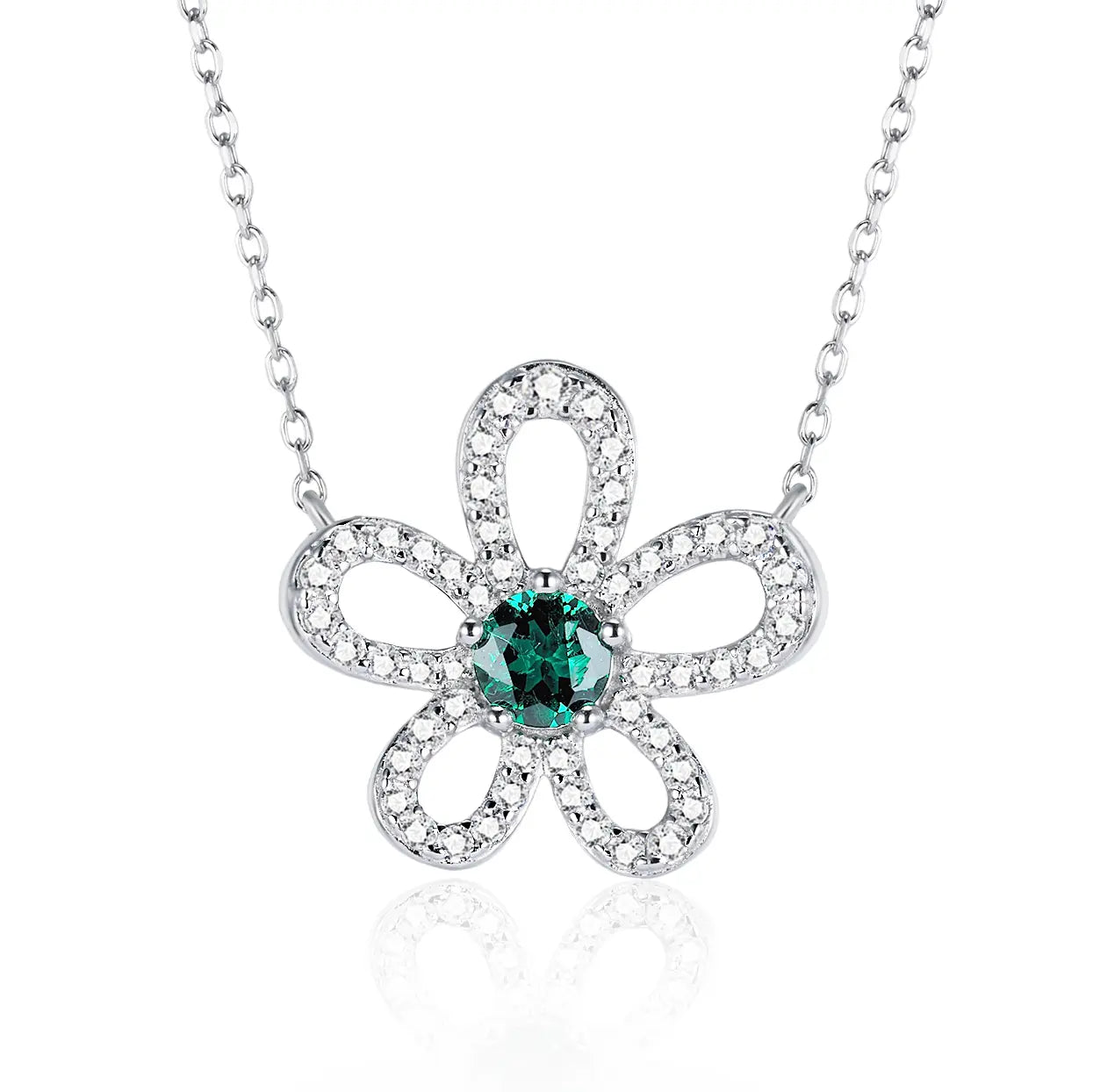 Round  Lab Emerald Necklace | Rhodium-Plated S925 Silver, Custom Available