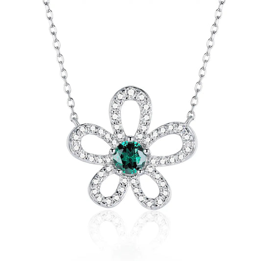 Round  Lab Emerald Necklace | Rhodium-Plated S925 Silver, Custom Available