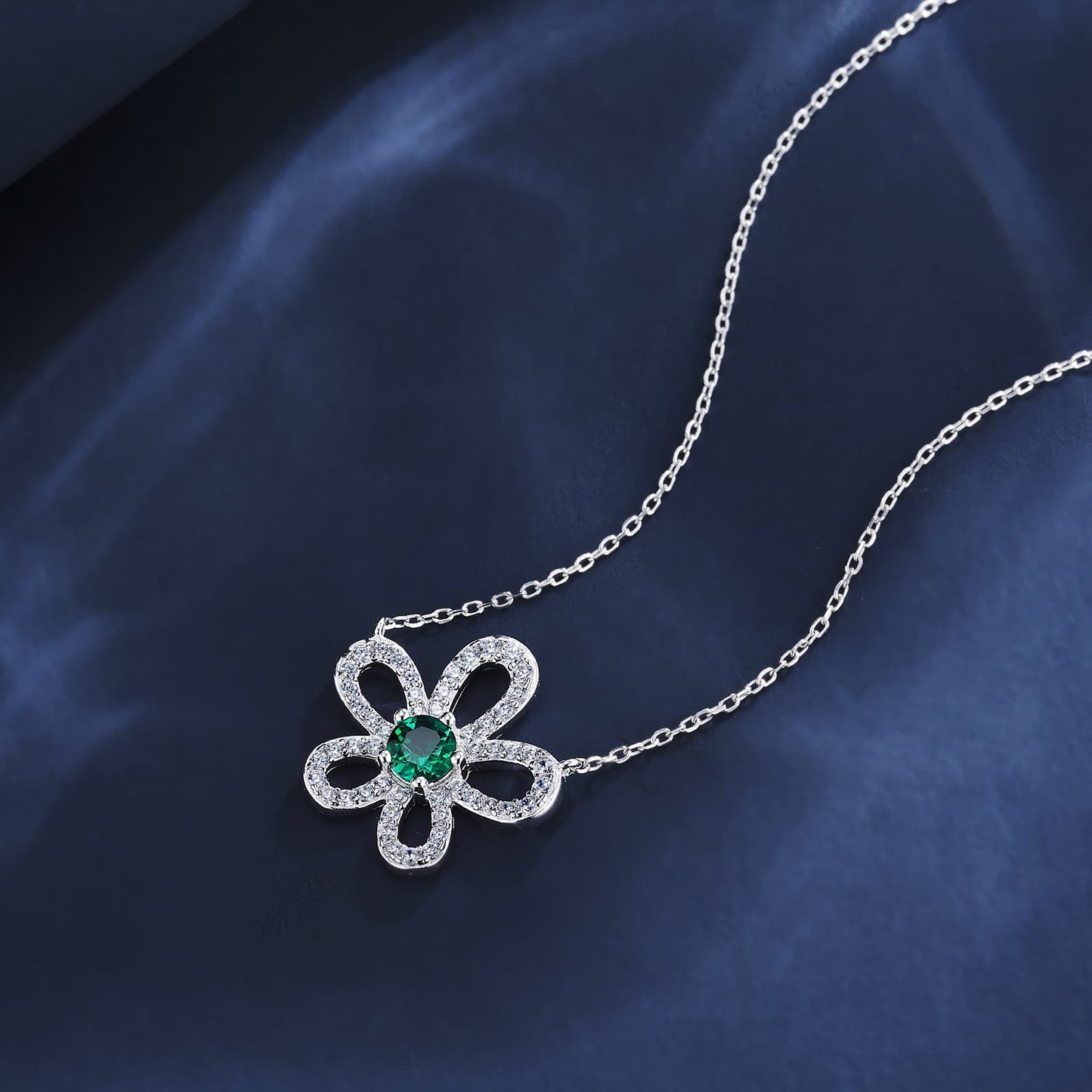 Round  Lab Emerald Necklace | Rhodium-Plated S925 Silver, Custom Available