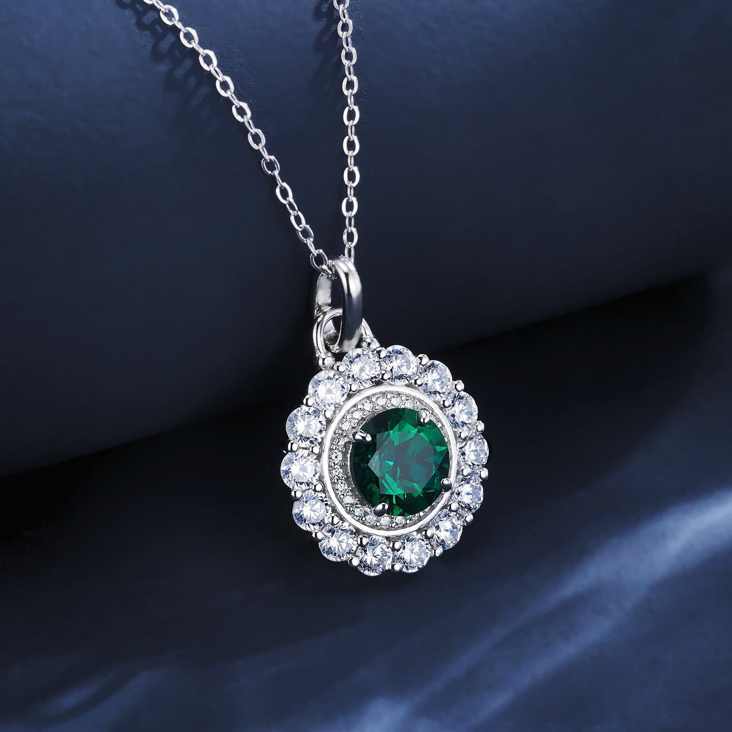 8*8MM 1.8Ct Round Lab Emerald Necklace | Rhodium-Plated S925 Silver, Custom Available