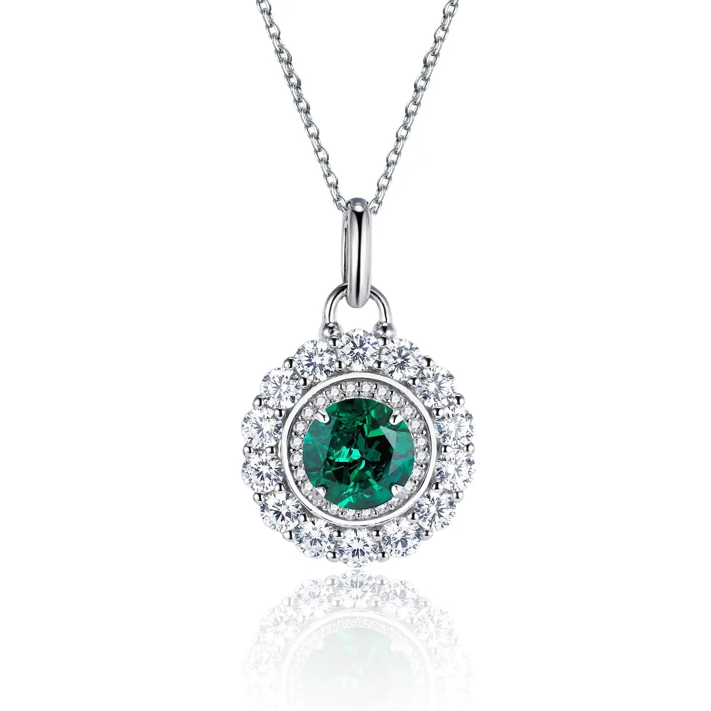 8*8MM 1.8Ct Round Lab Emerald Necklace | Rhodium-Plated S925 Silver, Custom Available