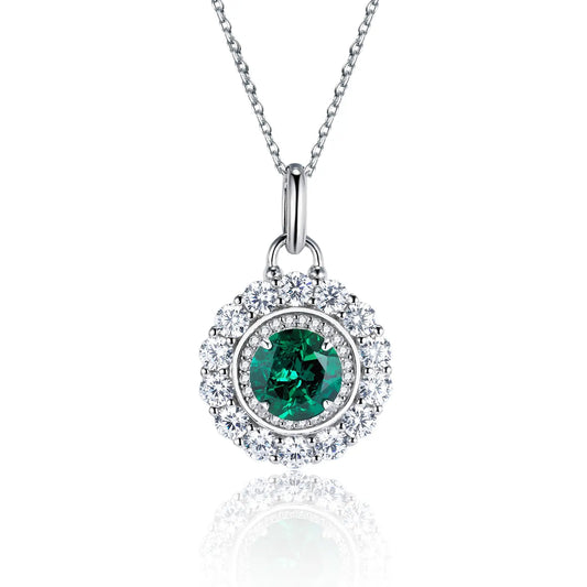8*8MM 1.8Ct Round Lab Emerald Necklace | Rhodium-Plated S925 Silver, Custom Available