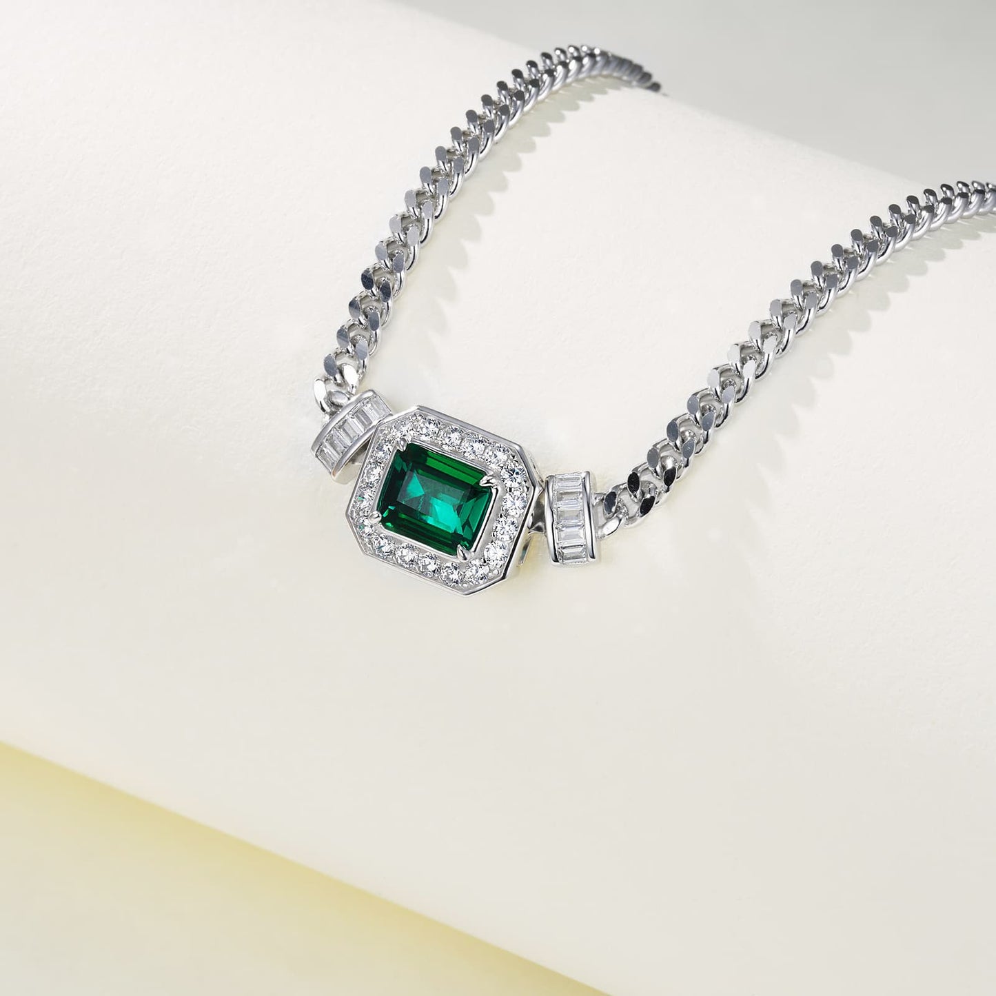 7*9mm 1.83 Ct Rectangle  Lab Emerald Set| Rhodium-Plated S925 Silver, Custom Available