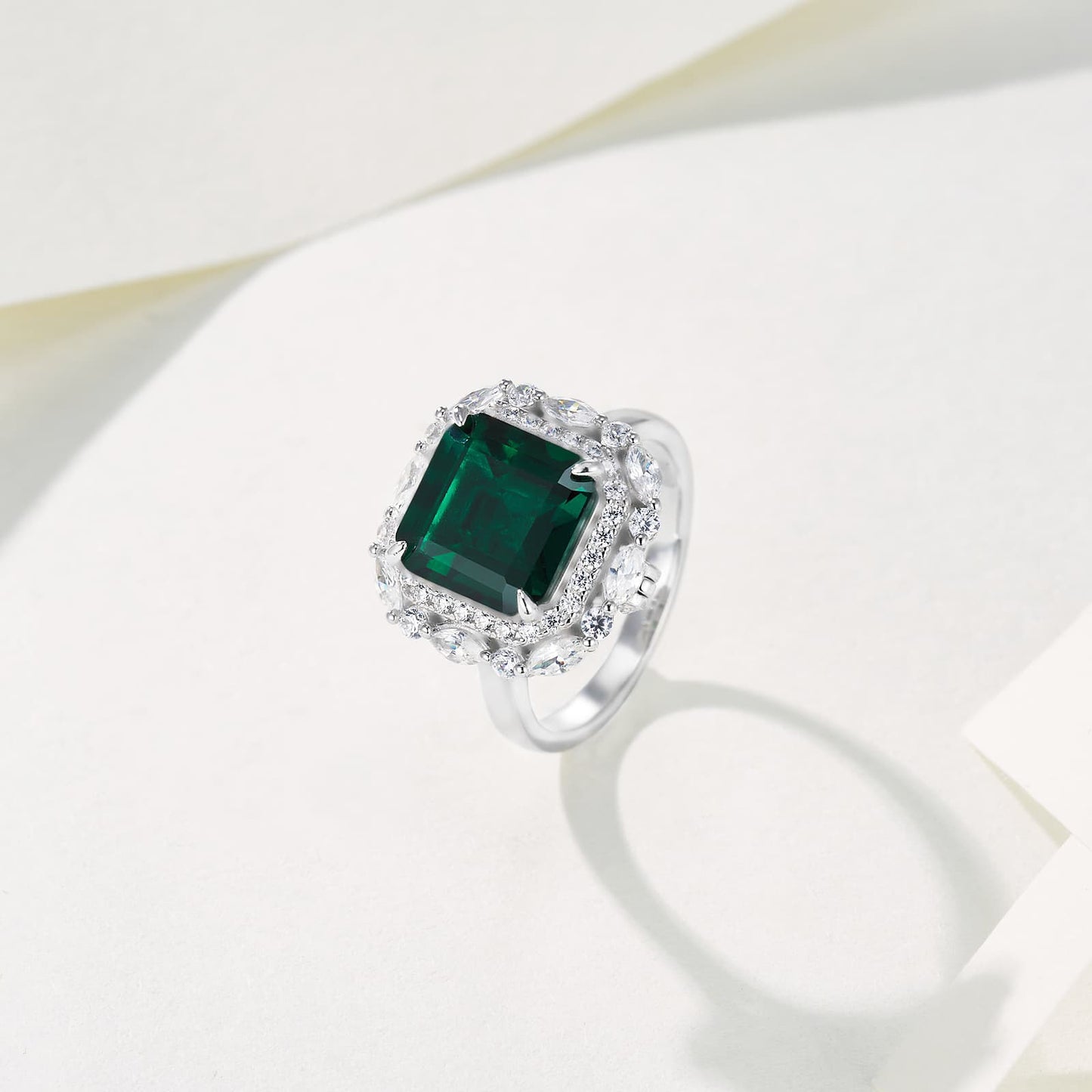 3.58 Ct Square Emerald Cut Lab  Emerald Ring | Rhodium-Plated S925 Silver, Custom Available