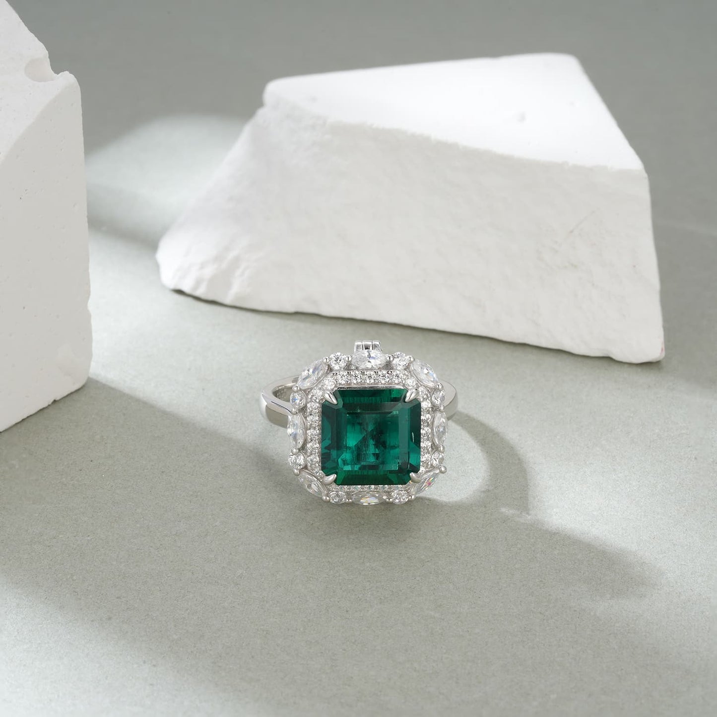 3.58 Ct Square Emerald Cut Lab  Emerald Ring | Rhodium-Plated S925 Silver, Custom Available