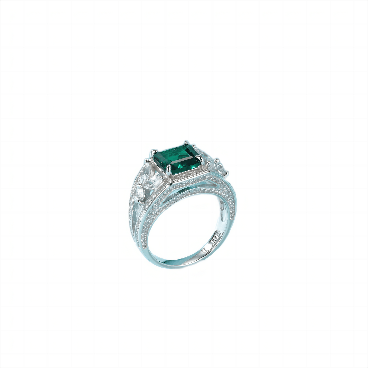 8 mm 2 Ct Square Lab Emerald Ring | Rhodium-Plated S925 Silver, Custom Available