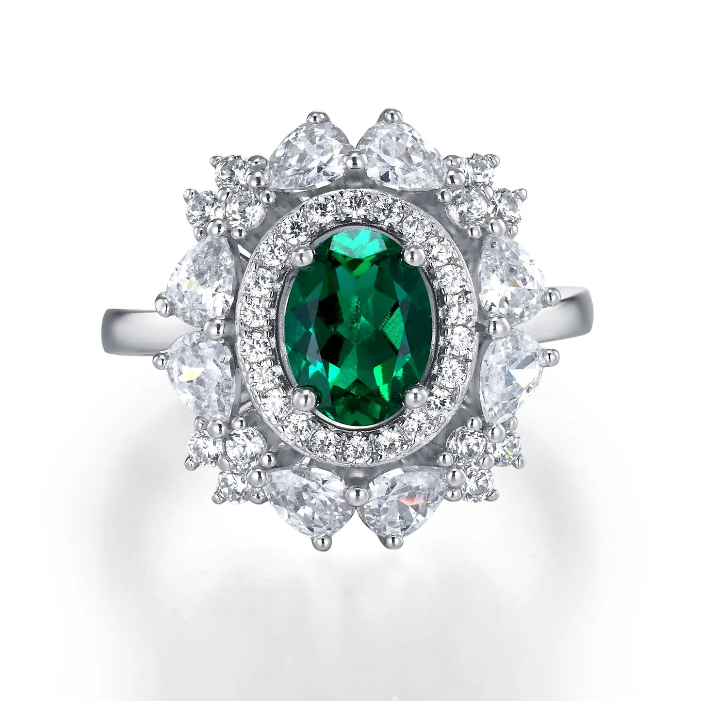 1.05 Ct Oval Lab Emerald Ring | Rhodium-Plated S925 Silver, Custom Available