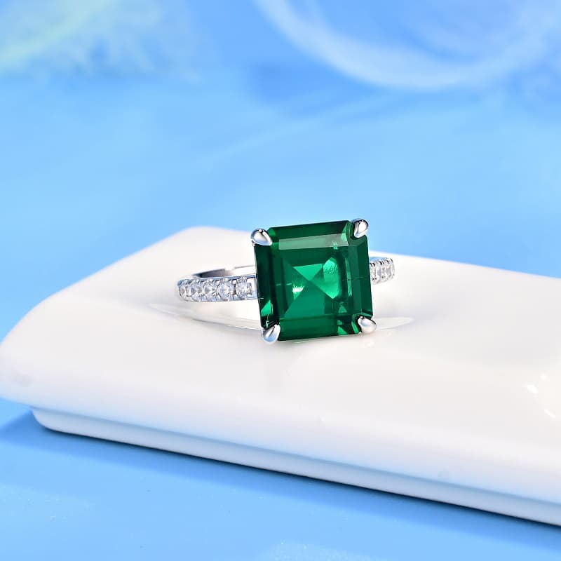 3.8 Ct Square Lab Emerald Ring | Rhodium-Plated S925 Silver, Custom Available