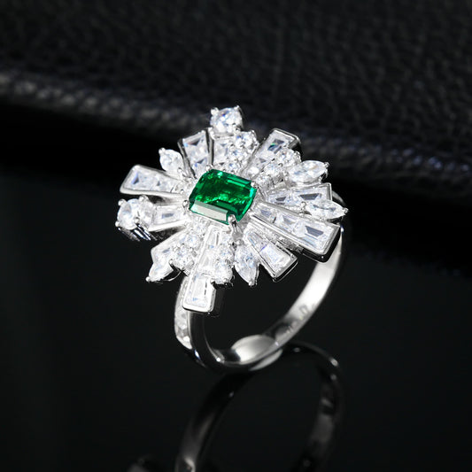 4*5mm Rectangle Lab Emerald Ring | Rhodium-Plated S925 Silver, Custom Available