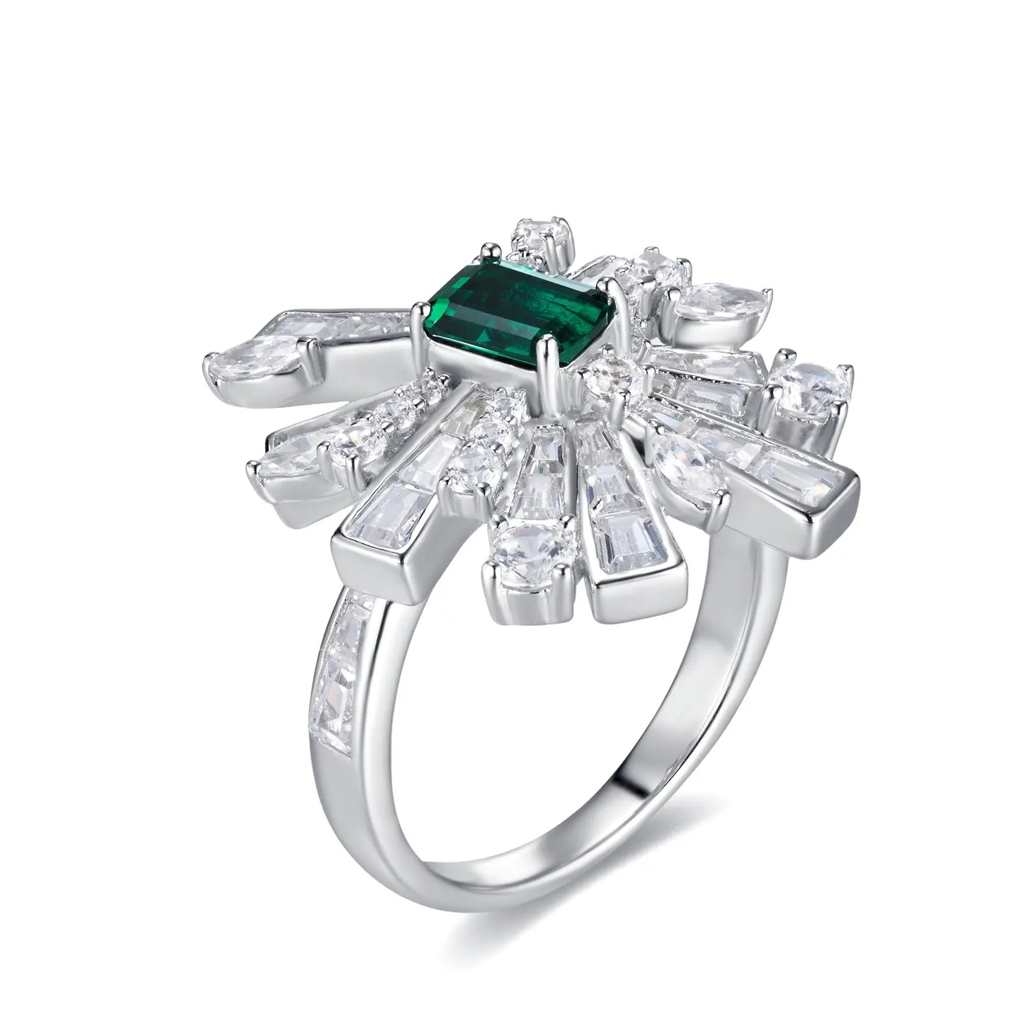 4*5mm Rectangle Lab Emerald Ring | Rhodium-Plated S925 Silver, Custom Available