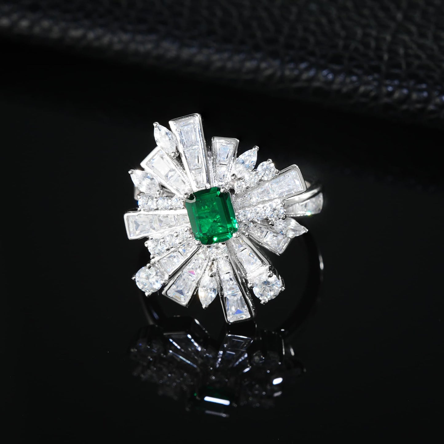 4*5mm Rectangle Lab Emerald Ring | Rhodium-Plated S925 Silver, Custom Available