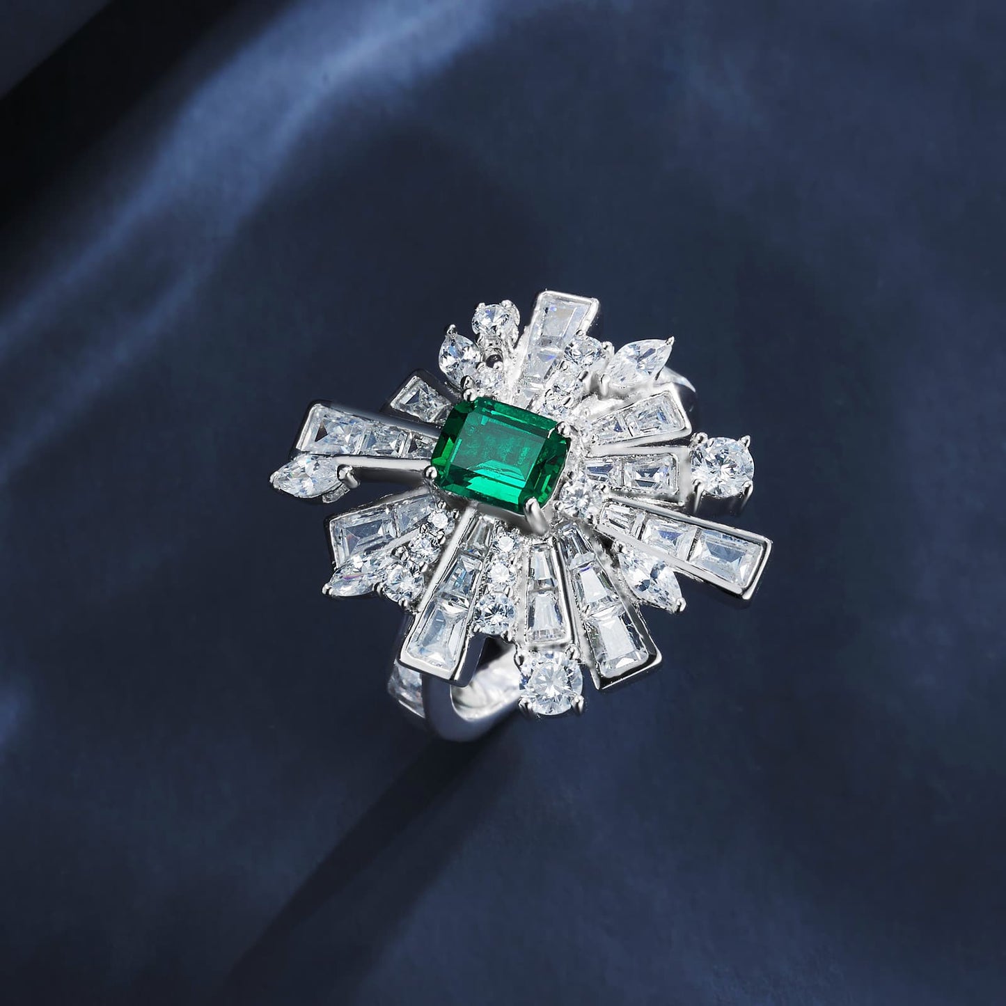 4*5mm Rectangle Lab Emerald Ring | Rhodium-Plated S925 Silver, Custom Available