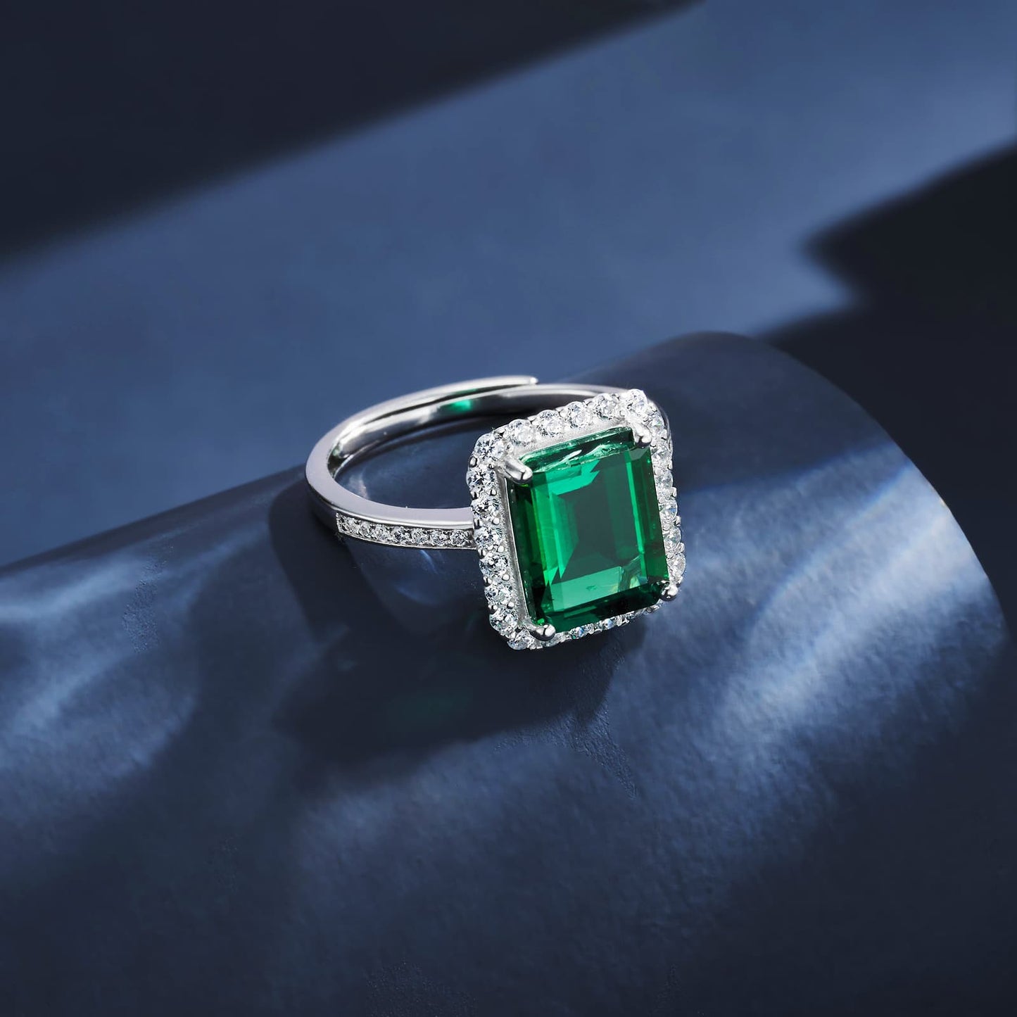 8*10mm 2.5Ct Rectangle Lab Emerald Ring | Rhodium-Plated S925 Silver, Custom Available