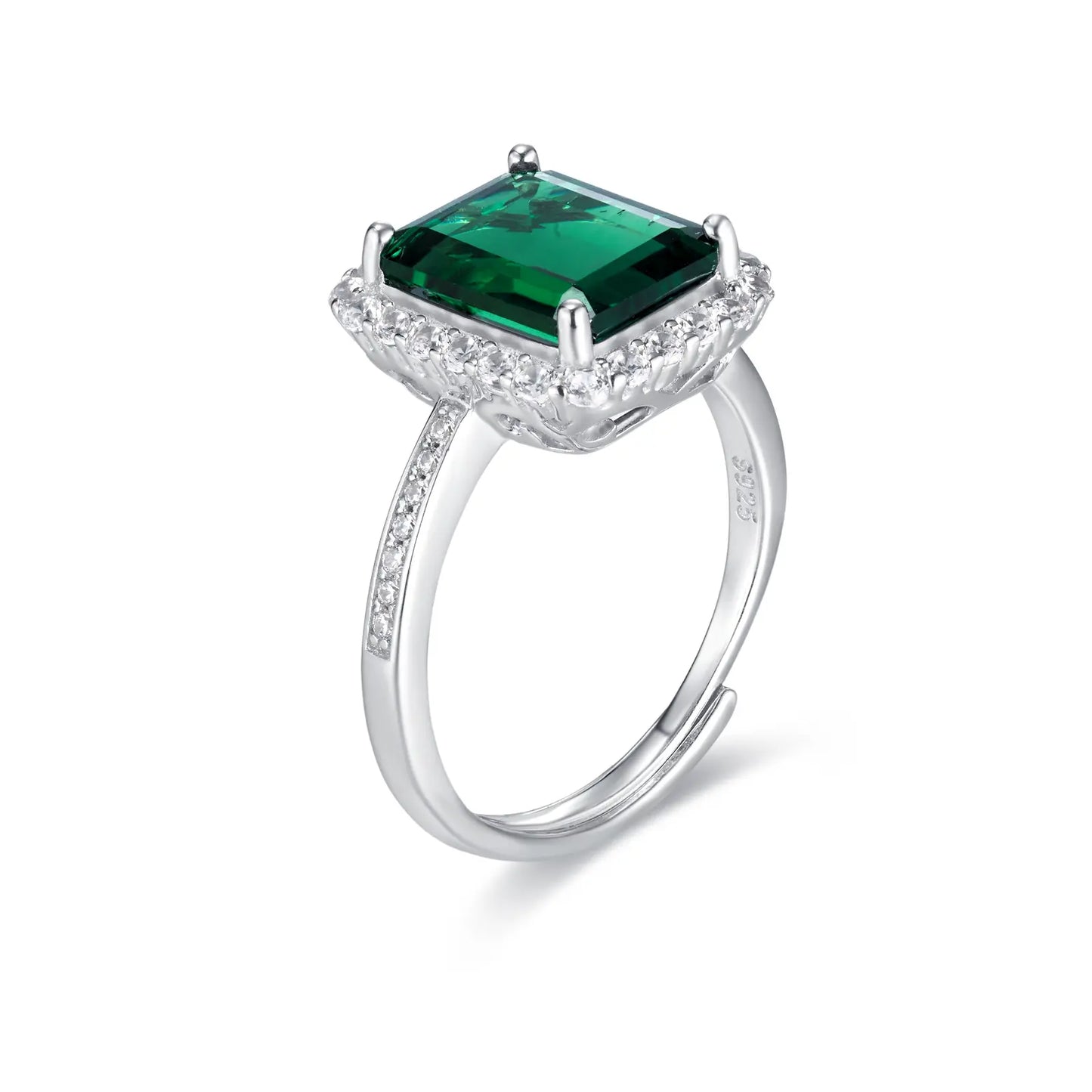 8*10mm 2.5Ct Rectangle Lab Emerald Ring | Rhodium-Plated S925 Silver, Custom Available