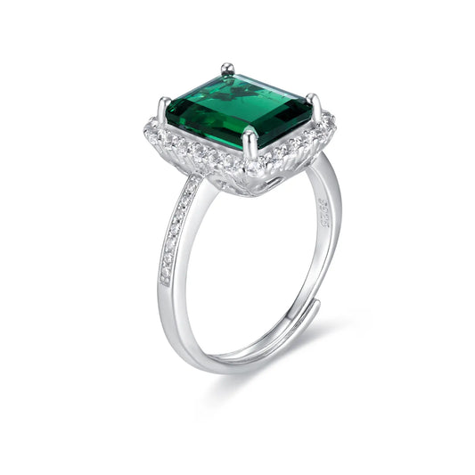 8*10mm 2.5Ct Rectangle Lab Emerald Ring | Rhodium-Plated S925 Silver, Custom Available