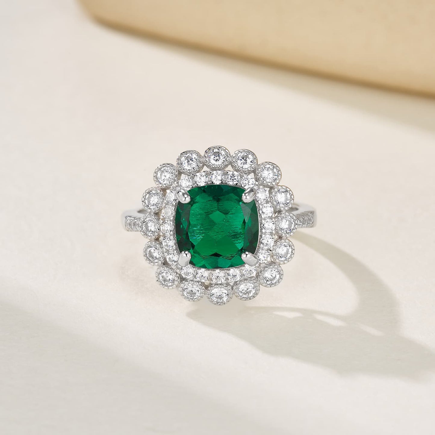 2.1 Ct Square Lab Emerald Ring | Rhodium-Plated S925 Silver, Custom Available