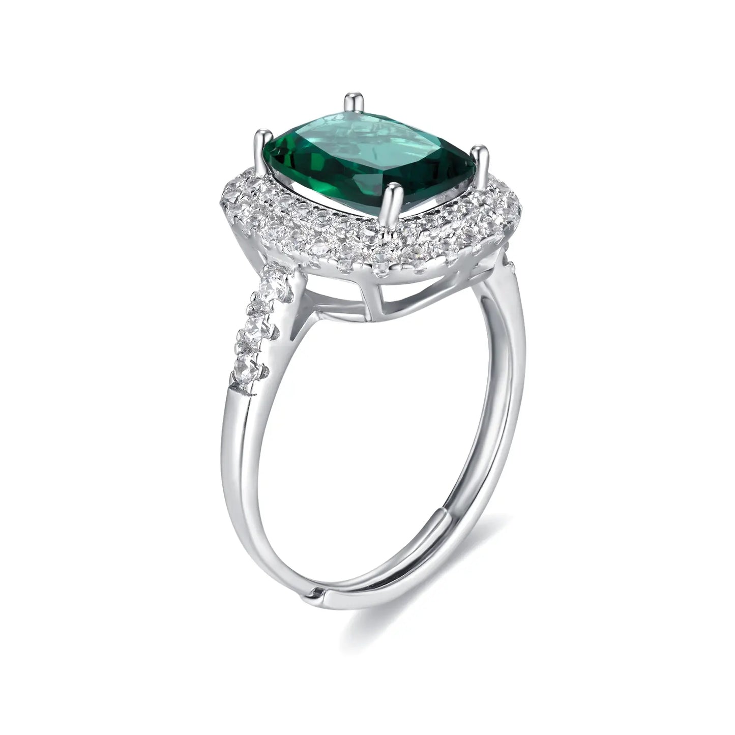 8*10mm 2.5Ct Rectangle Lab Emerald Ring | Rhodium-Plated S925 Silver, Custom Available