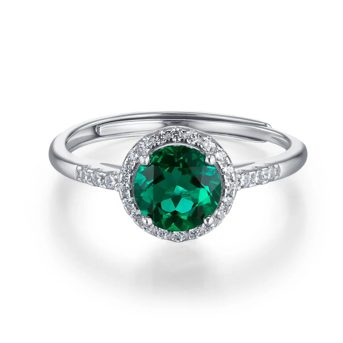 1 Ct Round  Lab Emerald Ring | Rhodium-Plated S925 Silver, Custom Available