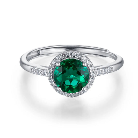 1 Ct Round  Lab Emerald Ring | Rhodium-Plated S925 Silver, Custom Available