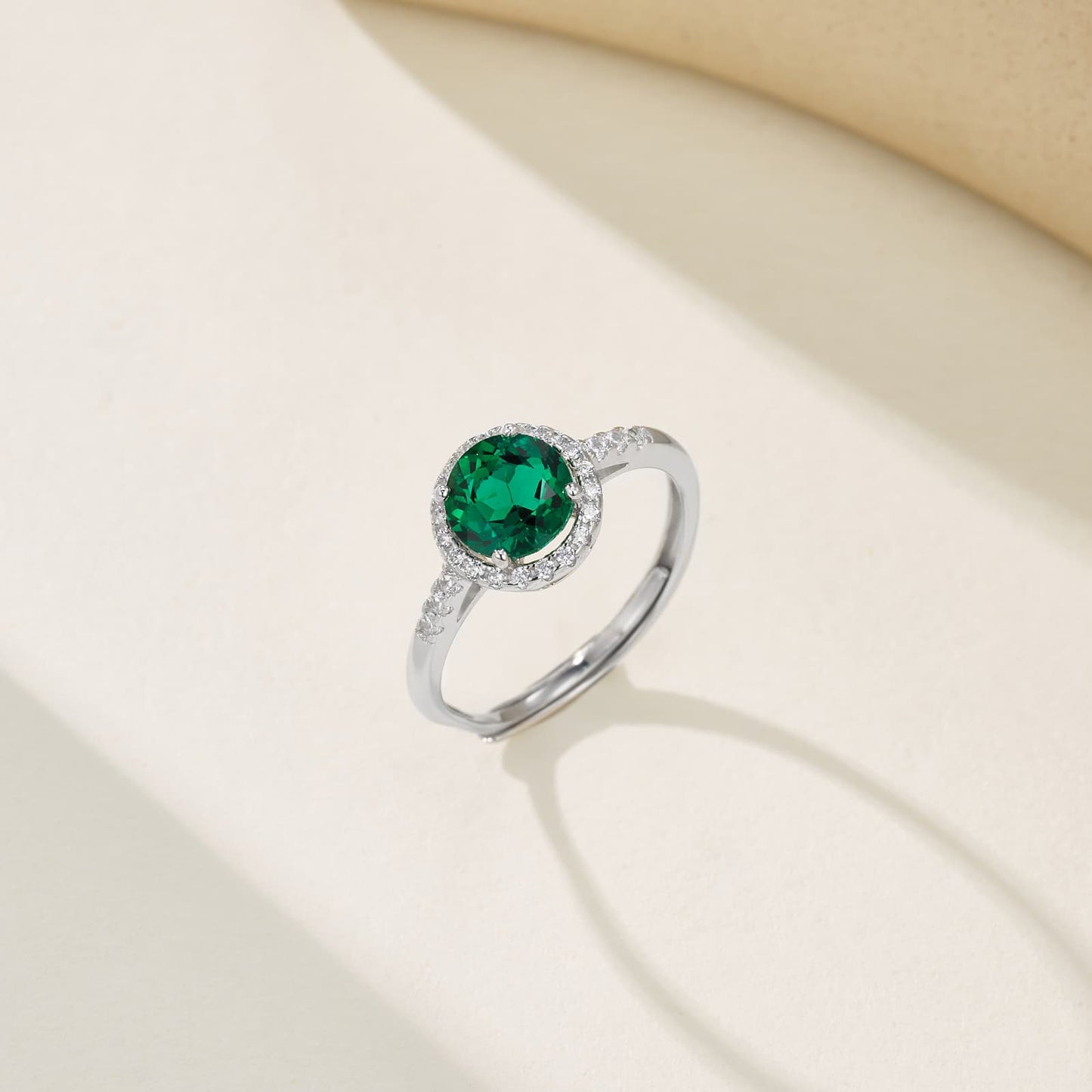 1 Ct Round  Lab Emerald Ring | Rhodium-Plated S925 Silver, Custom Available