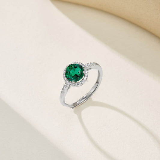 1 Ct Round  Lab Emerald Ring | Rhodium-Plated S925 Silver, Custom Available