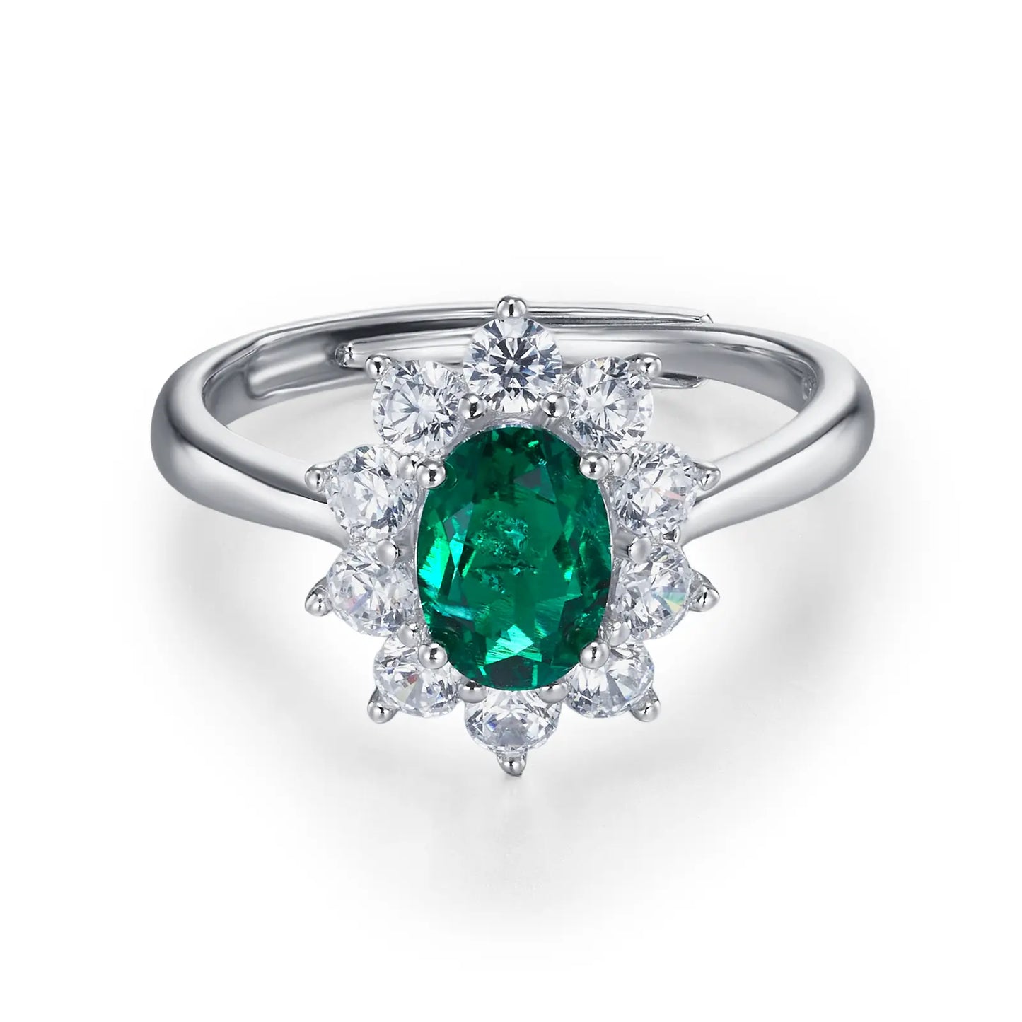 5*7 mm 0.85 Ct Oval Lab Emerald Ring | Rhodium-Plated S925 Silver, Custom Available