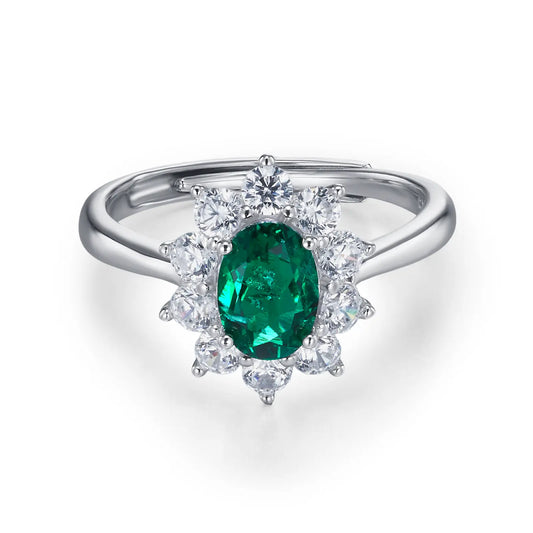 5*7 mm 0.85 Ct Oval Lab Emerald Ring | Rhodium-Plated S925 Silver, Custom Available