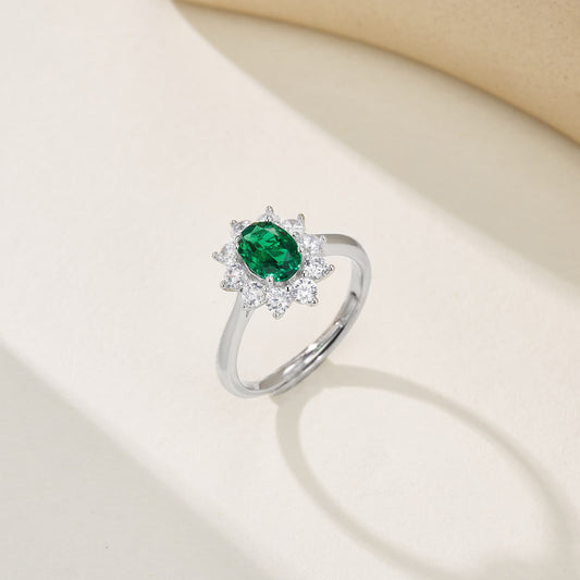 5*7 mm 0.85 Ct Oval Lab Emerald Ring | Rhodium-Plated S925 Silver, Custom Available