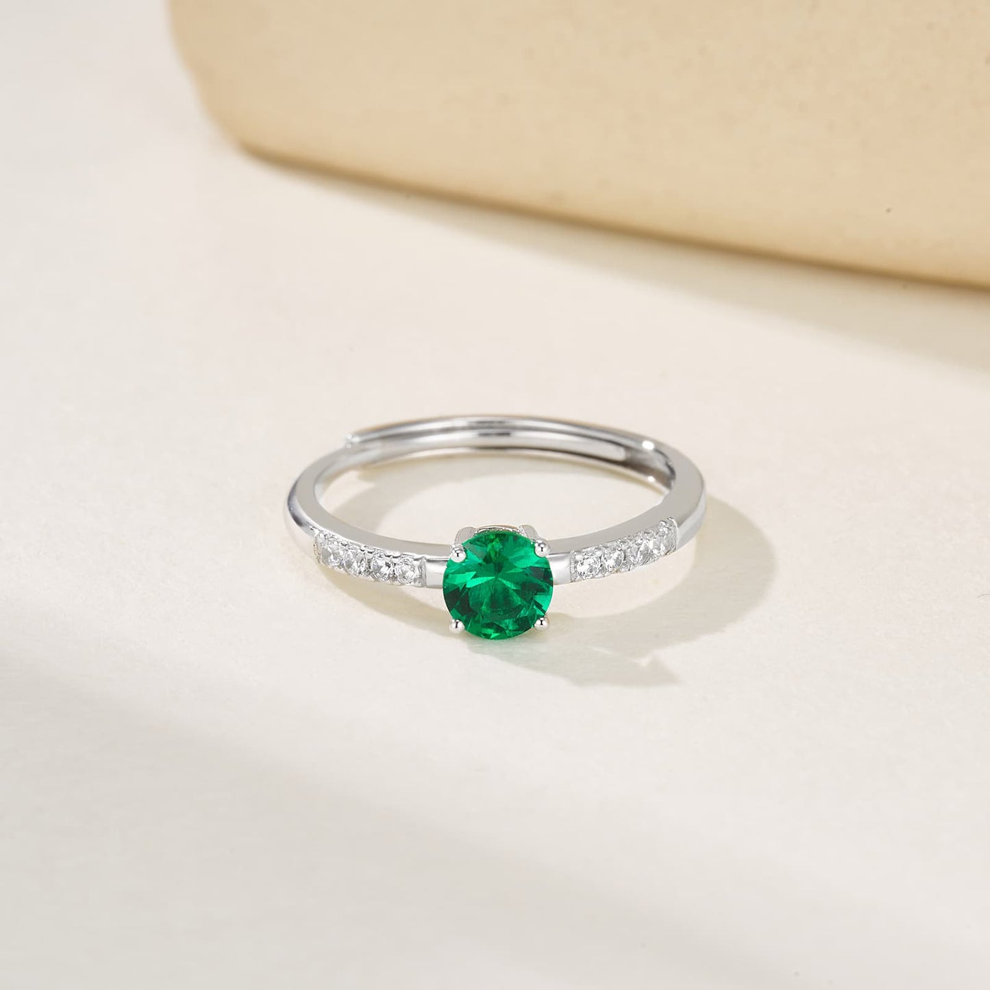 0.5 Ct Round Lab Emerald Ring | Rhodium-Plated S925 Silver, Custom Available
