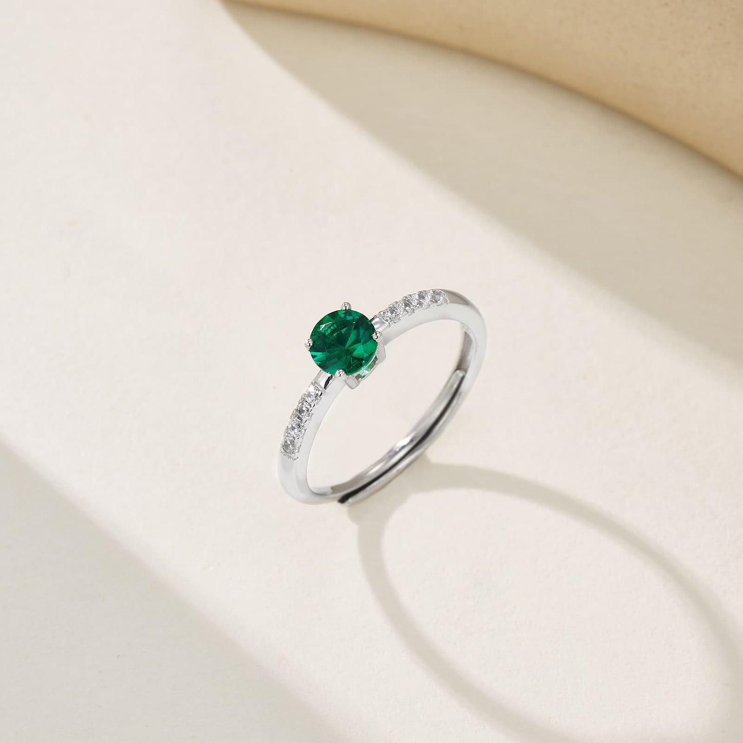 0.5 Ct Round Lab Emerald Ring | Rhodium-Plated S925 Silver, Custom Available