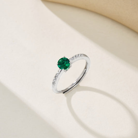 0.5 Ct Round Lab Emerald Ring | Rhodium-Plated S925 Silver, Custom Available