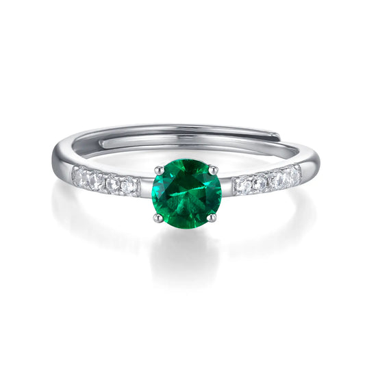 0.5 Ct Round Lab Emerald Ring | Rhodium-Plated S925 Silver, Custom Available