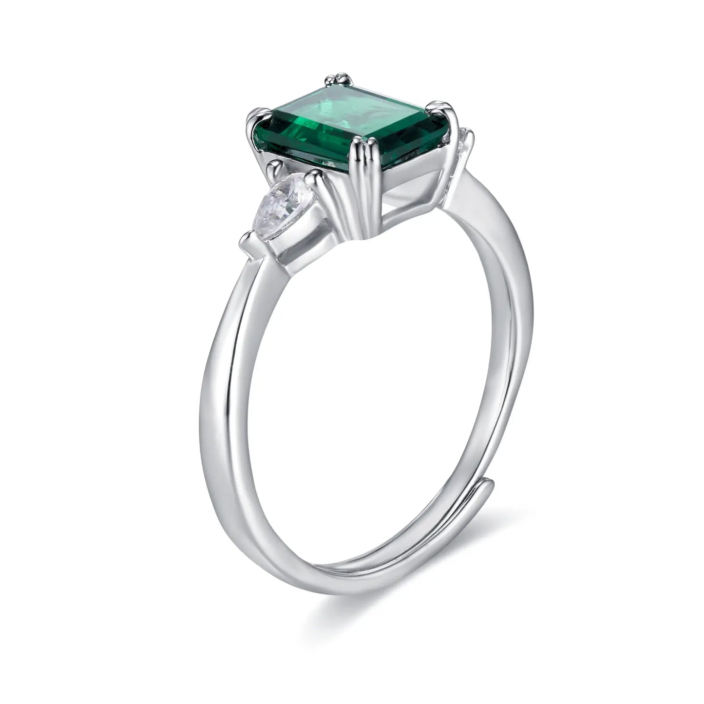 1.23 Ct Rectangle Lab Emerald Ring | Rhodium-Plated S925 Silver, Custom Available