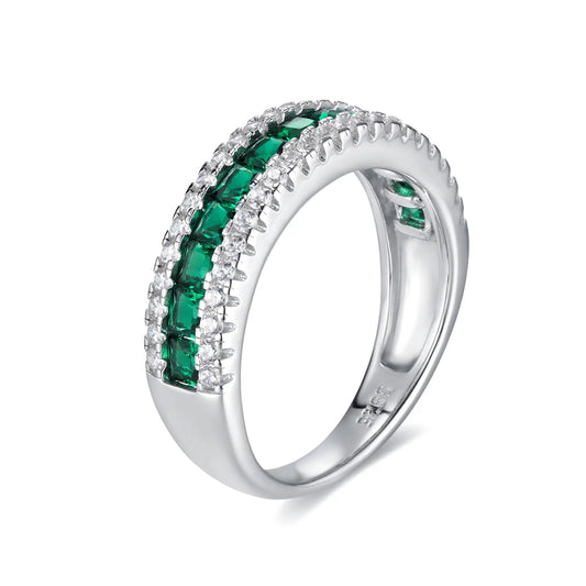 2.5*2.5mm Square  Lab Emerald Ring | Rhodium-Plated S925 Silver, Custom Available