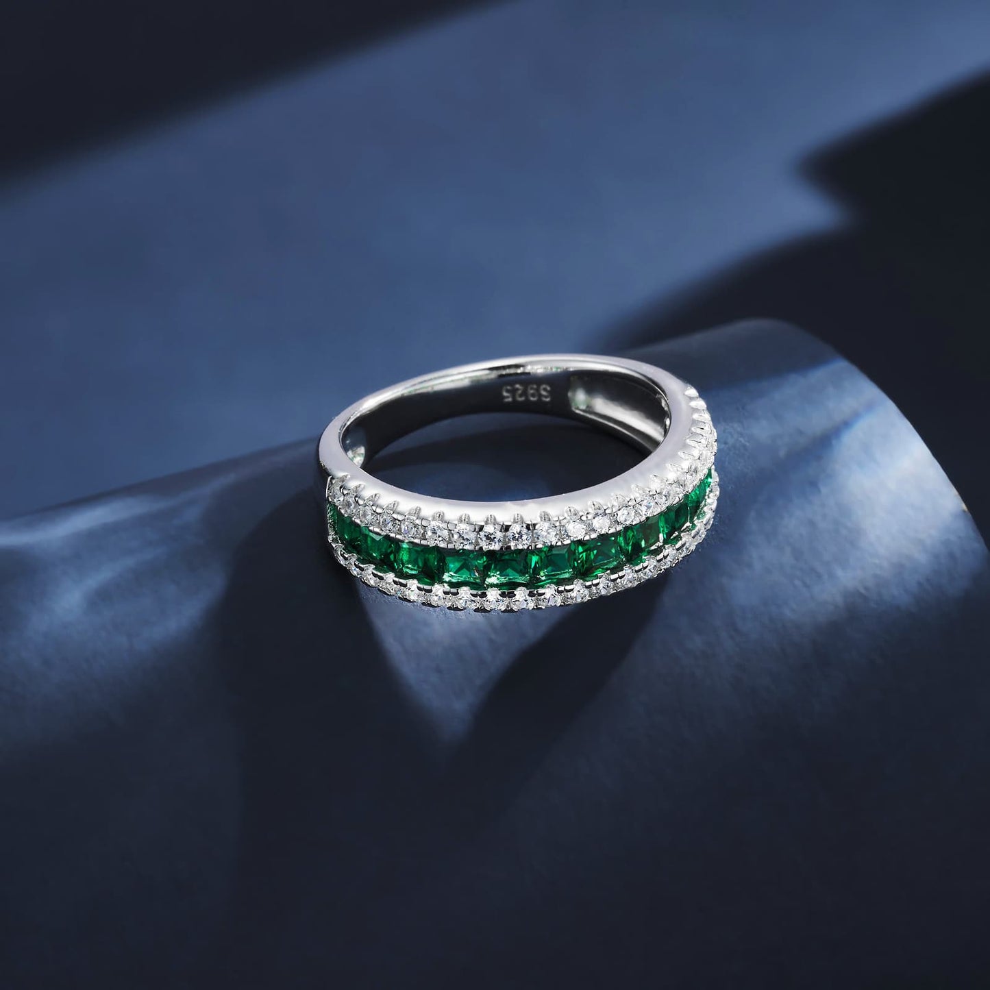 2.5*2.5mm Square  Lab Emerald Ring | Rhodium-Plated S925 Silver, Custom Available