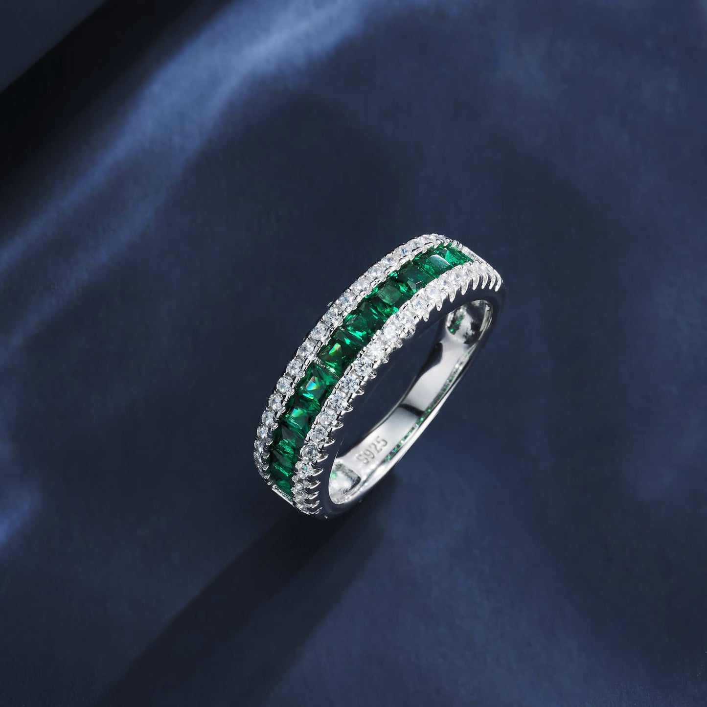 2.5*2.5mm Square  Lab Emerald Ring | Rhodium-Plated S925 Silver, Custom Available